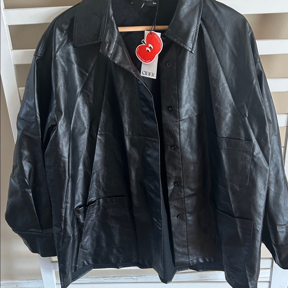 NWT Cider Black Oversized Faux Leather Blazer Jacket Size XL - Picture 6 of 12